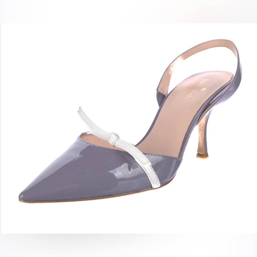 Kate Spade Sibelle Patent Leather Lilac Purple White Bow Slingback Heels